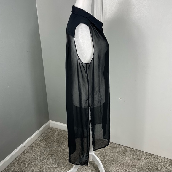 White House Black Market Sheer Black Sleeveless Blouse - Picture 3 of 6